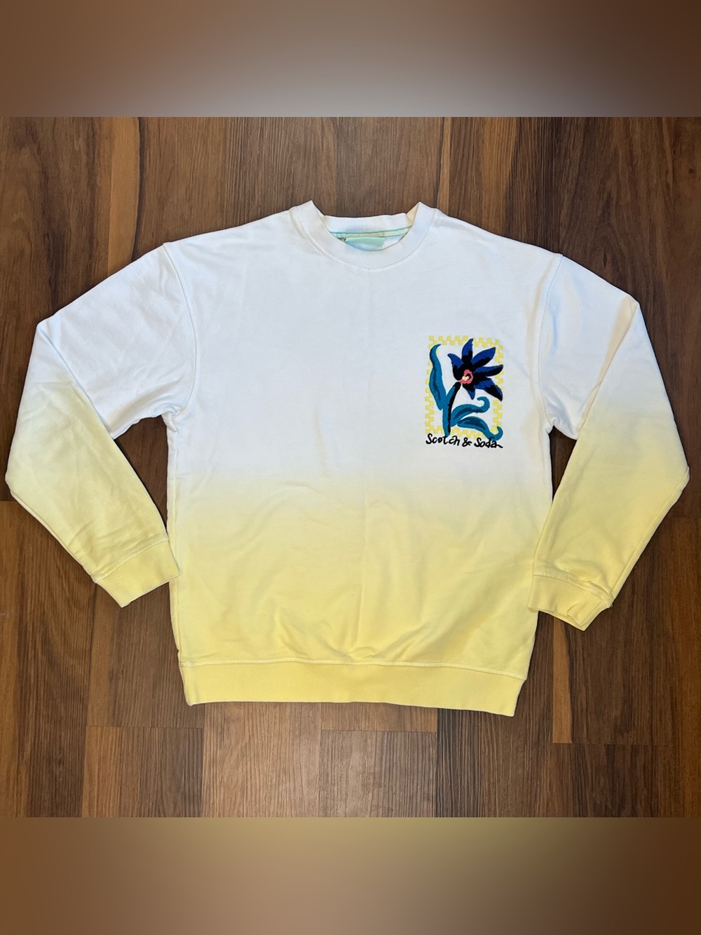 Scotch & Soda white and yellow ombré crew neck sweatshirt